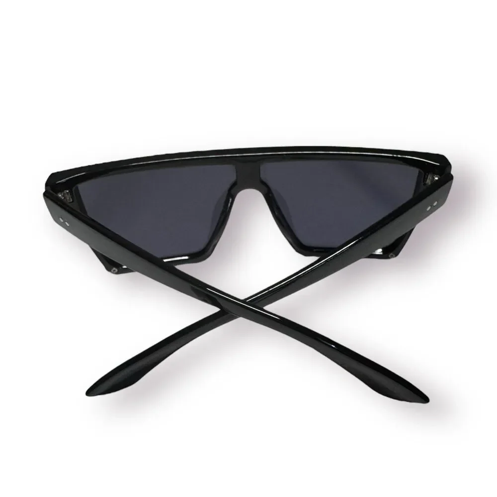 Black Shield Retro Oversized Sunglasses Smokey Lenses 143mm‎
